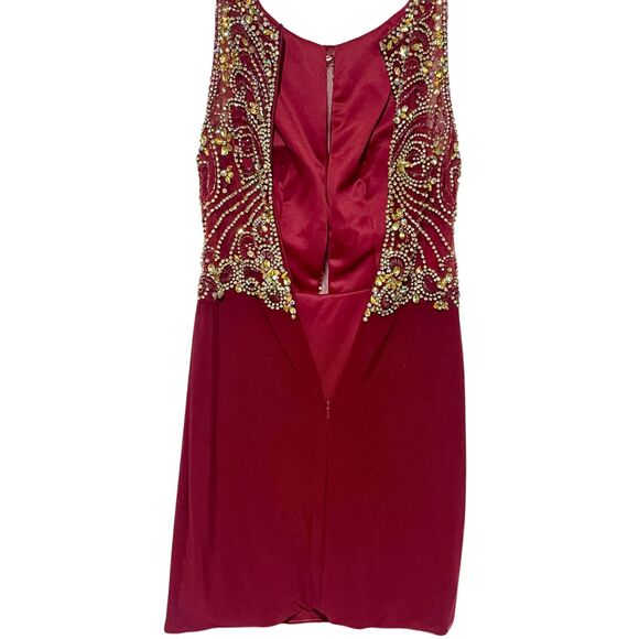 Burgundy Beaded Sequin Prom Dress - Picture 4 of 16